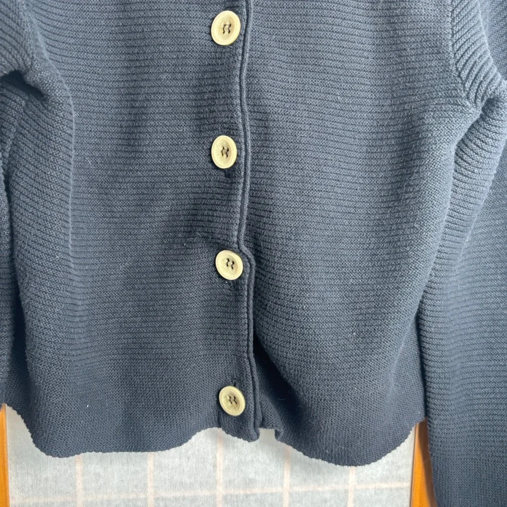 VTG Y2K Habitat Womens Ribbed Cotton Button Front Cardigan Sweater‎ Black ML